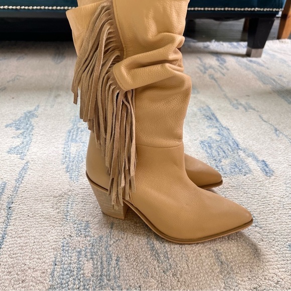 MATISSE BRIN FRINGE MID-CALF WESTERN LEATHER BOOTS SNIP TOE SLOUCHY SIZE 8 TAN - Picture 9 of 9